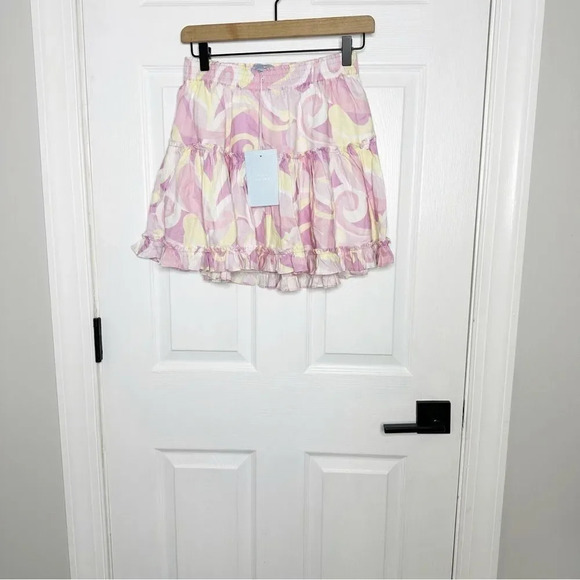 HILL HOUSE Paz Candy Pink Kaleidoscope Ruffle Pull On Mini‎ Skirt Size Medium - Picture 7 of 8
